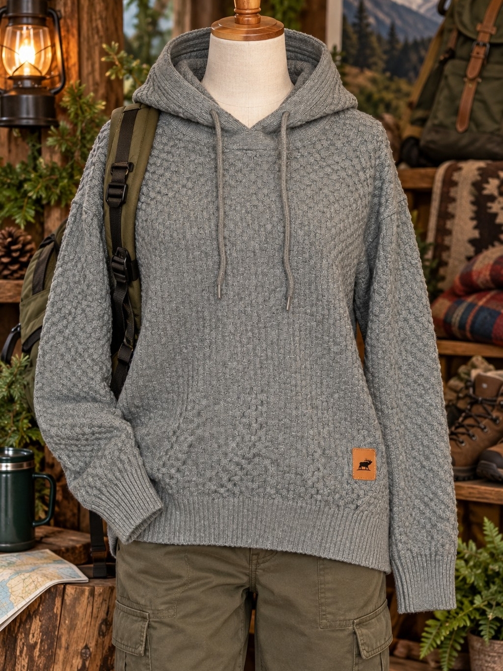 Cozy Hooded Knit Sweater - Gray